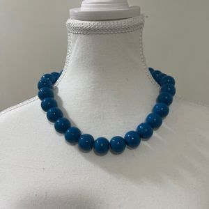 Teal Blue Classic Chunky Wood Bead 18 Inch Necklace